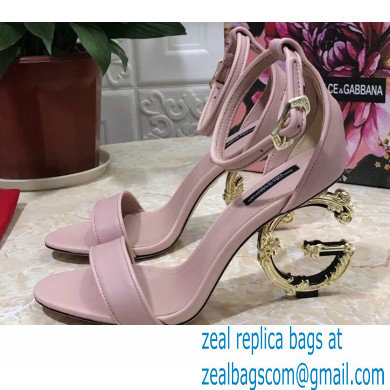 Dolce & Gabbana Heel 10.5cm Leather Sandals Light Pink with Baroque D & G Heel 2021 - Click Image to Close